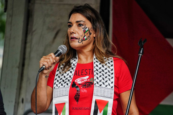 Senator Lidia Thorpe speaks during a pro-Palestine rally in Melbourne on Sunday.