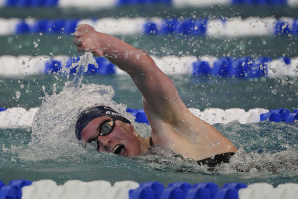 University of Pennsylvania transgender athlete Lia Thomas competes in the 500-yard freestyle finals at the NCAA Championships.