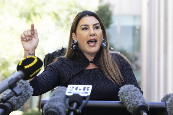 Senator Lidia Thorpe at Parliament House on Monday as she announced her exit from the Greens to lead the black sovereignty movement.