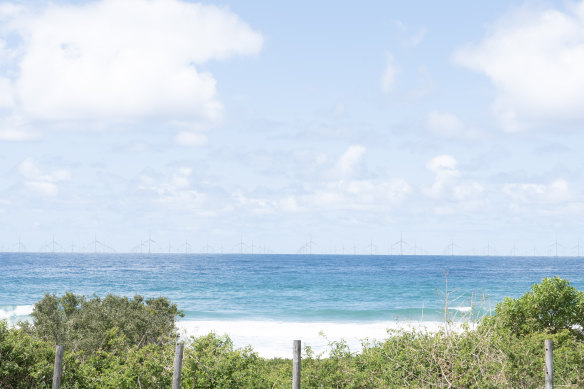 A government-supplied artist’s impression of wind turbines 10 kilometres off Bulli Beach north of Wollongong.