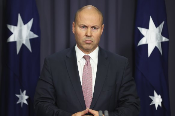 Treasurer Josh Frydenberg during a press conference on national accounts, at Parliament House in Canberra.