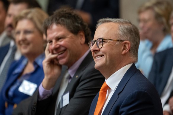 Prime Minister Anthony Albanese before speaking in Melbourne this morning.