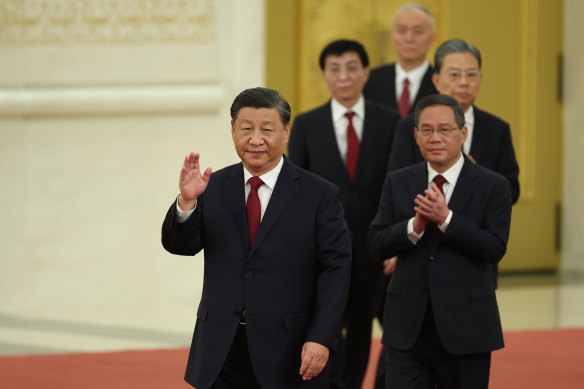 Xi is followed by the other members of the Politburo Standing Committee on Sunday. 