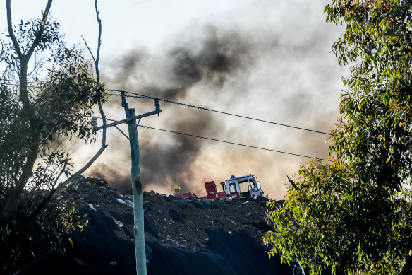 Black smoke was seen billowing from the tip fire.