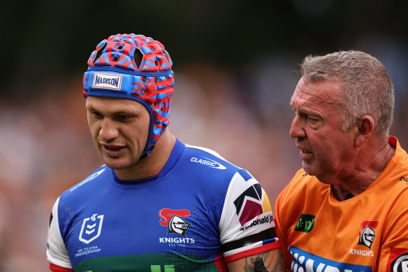 Kalyn Ponga leaves the field against the Tigers.