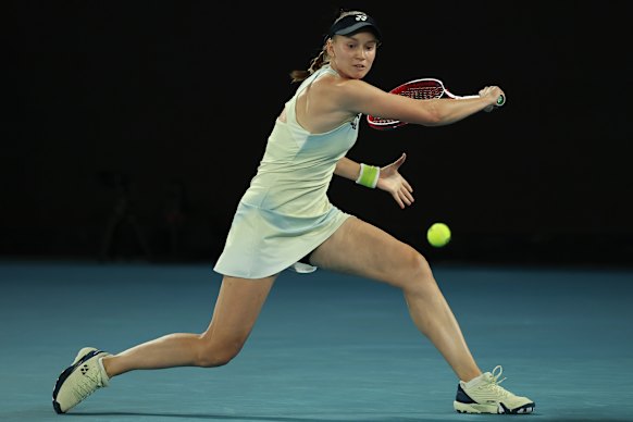 Elena Rybakina of Kazakhstan plays a backhand.