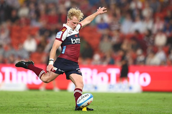 Tom Lynagh slotting a conversion … but he hasn’t had a shot at a penalty goal all season.