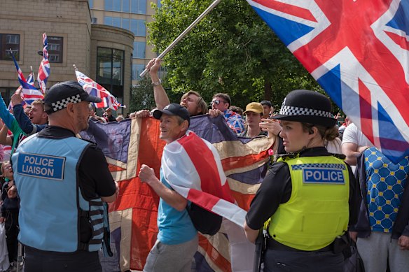 Anti-immigration protesters in Bristol on Saturday.