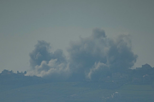 Smoke rises following an Israel military bombardment in southern Lebanon as seen from northern Israel.