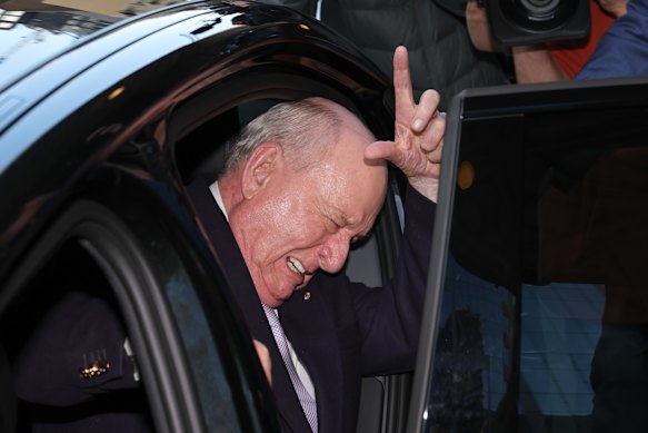 Alan Jones leaving the Downing Centre on Monday afternoon.