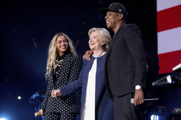 Beyonce (pictured with Hillary Clinton and Jay Z) has merged the political with the artistic throughout her solo career.