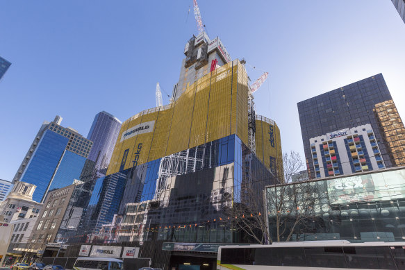 The Aurora Melbourne Central building under construction in 2017.