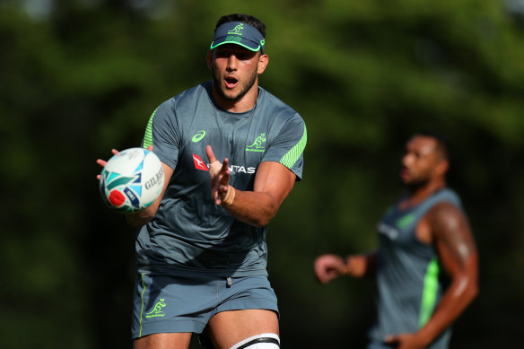 Adam Coleman training with the Wallabies at the 2019 Rugby World Cup.