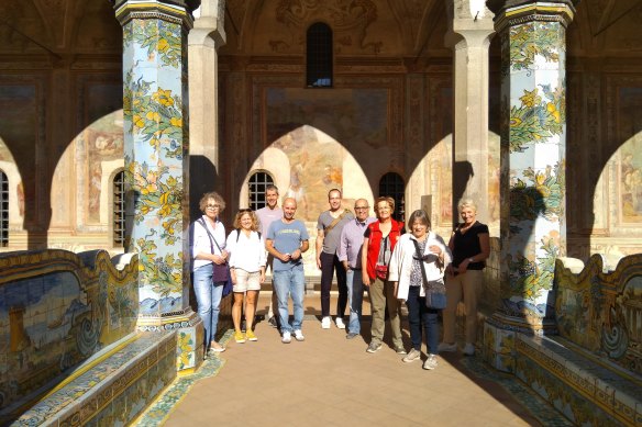 Students at the Santa Chiara cloister next to the school.