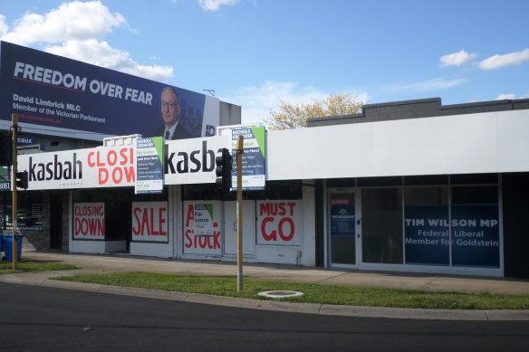 Goldstein MP Tim Wilson’s new electorate office is overlooked by a billboard promoting a political rival, David Limbrick Liberal Democrat State MP.