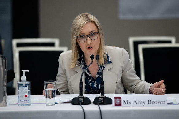 Investment NSW chief executive Amy Brown giving evidence today before the public accountability committee.