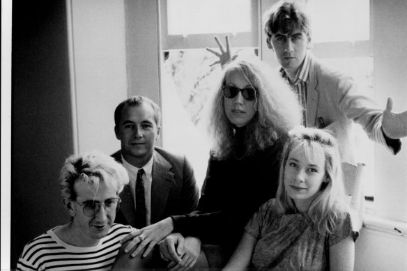 The Go-Betweens in 1988. Lindy Morrison is third from the left.