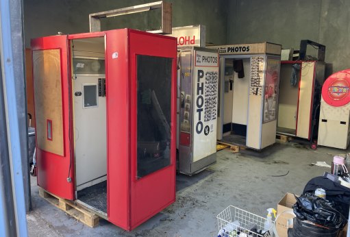 Some of the photo booths awaiting restoration, stored in a northern suburbs warehouse.