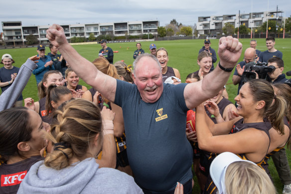 Louise Stephenson’s dad, Mark, celebrates at father-daughter training on Tuesday.