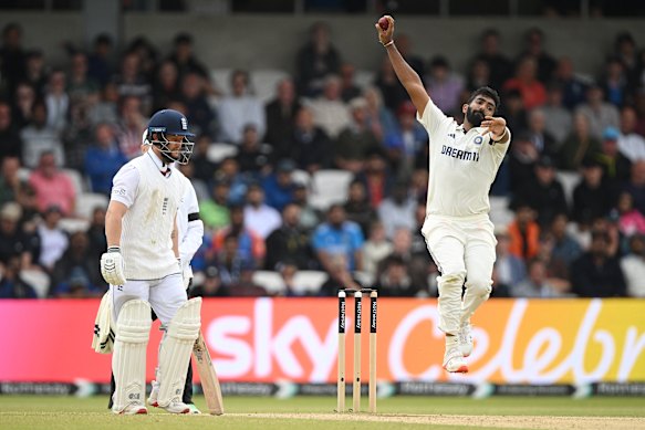 Indian quick Jasprit Bumrah in action at Headingley on day five.