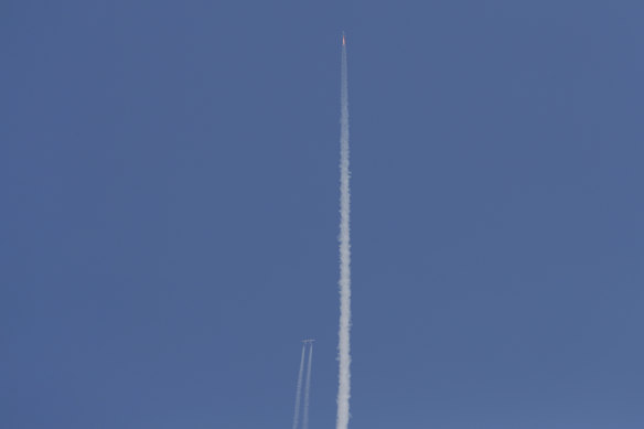 The Virgin Galactic rocket plane is released by the mothership.