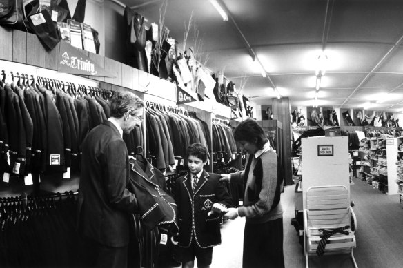 Bob Stewart jnr with customers at the Kew store in the 1970s.