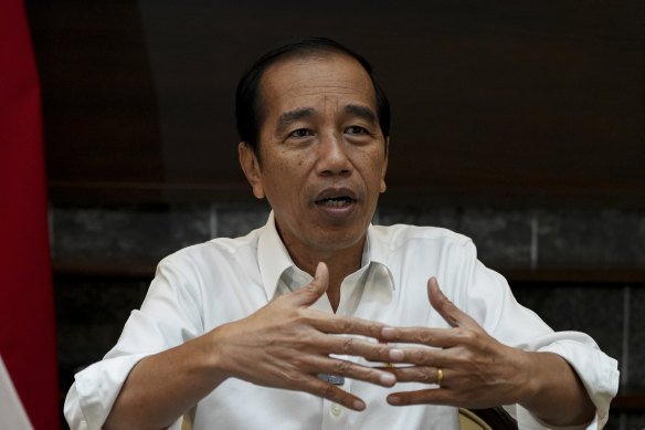 Indonesian President Joko Widodo speaks during an interview at the Presidential Palace in Jakarta, Indonesia.