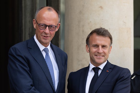 German Chancellor Friedrich Merz, left, and French President Emmanuel Macron.