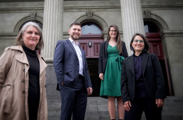 Greens councillors Amanda Stone (left), Edward Crossland, Sophie Wade and Gabrielle de Vietri outside Fitzroy Town Hall last year.