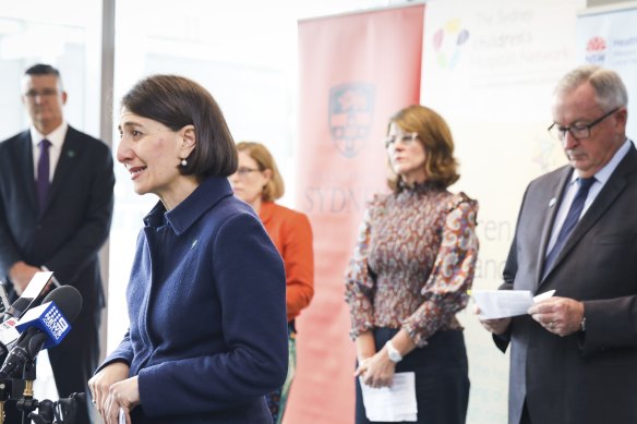 Premier Gladys Berejikilian and Health Minister Brad Hazzard at Westmead Hospital on Monday.