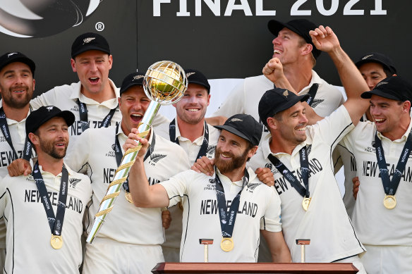 New Zealand celebrate their WTC victory in Southampton.