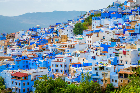 Chefchaouen, in the Rif Mountains, is known for its blue-washed buildings.
