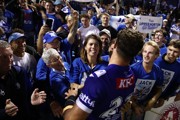 Bulldogs rookie Jack Todd celebrates his NRL debut with family and friends.