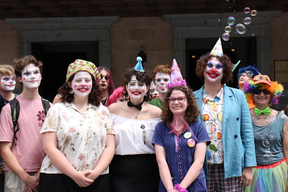 Send in the clowns: Protesters at Brisbane City Council. 