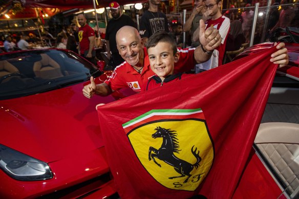 Ferrari fans showing their true colours in Lygon Street, Cartlon.