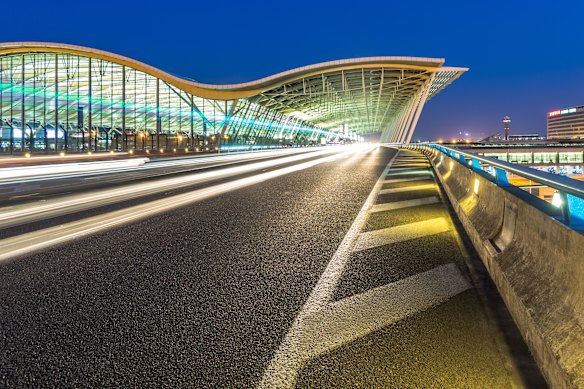 The airport has a wave-like design.