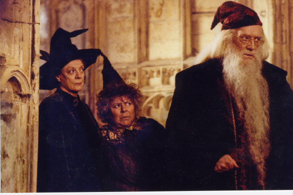 Miriam Margolyes (centre) as Professor Sprout, with Maggie Smith and Richard Harris, in <i>Harry Potter and the Chamber of Secrets</i>.