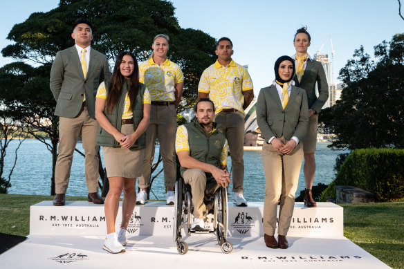 Athletes at the Commonwealth Games uniform unveiling at Admiralty House, Sydney. Top: Ridge Barredo, Weightlifting; Sharni Williams, Rugby 7’s; Maurice Longbottom, Rugby 7’s; Ellie Cole, Para-swimming. Bottom: Charlotte Caslick, Rugby 7’s; Jake Lappin, Para-athletics; Tina Rahimi, Boxing.