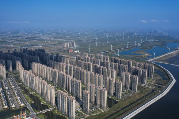 Evergrande’s troubles are reverberating across China’s property sector. This photo shows the group’s Life in Venice development in Jiangsu, China. 