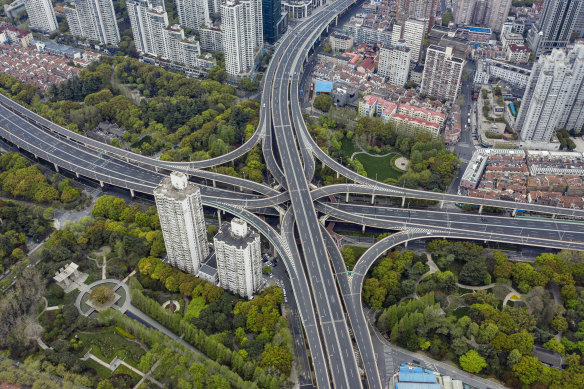 Empty roads during COVID lockdown in Shanghai on Tuesday.