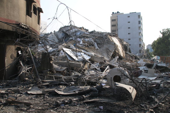 Retaliatory Israeli airstrikes destroyed whole apartment blocks in Gaza City.