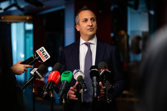 NRL CEO Andrew Abdo at a press conference today.