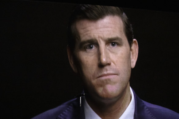 A projection of Ben Roberts-Smith during a War Memorial announcement.