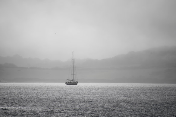 The thick fog settling in the harbour at Falmouth, Cornwall, where the G7 media centre is located. 