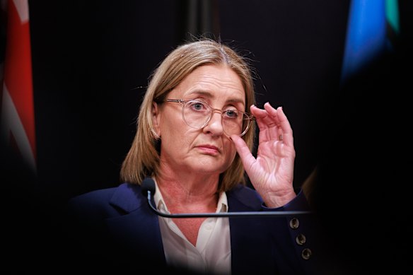 Premier Jacinta Allan at a press conference on Monday.