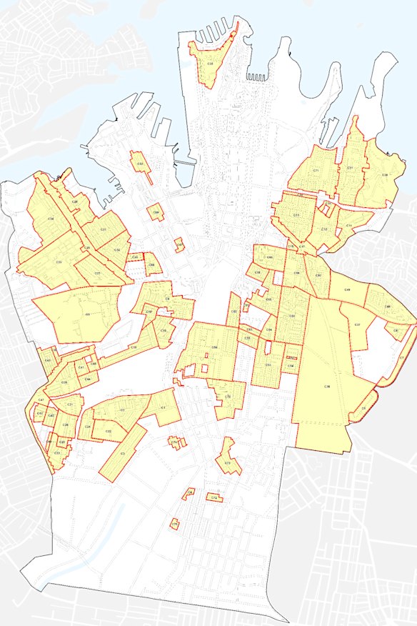 Heritage conservation areas in the City of Sydney. They apply to most of Glebe, Redfern, Surry Hills, Chippendale, Potts Point and Woolloomooloo, among others.
