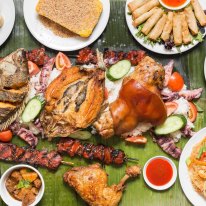 A huge spread of Filipino food at Pinoy Diner.