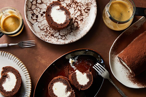 Chiffon cake has enough “bounce” to make a perfect chocolate swiss roll.