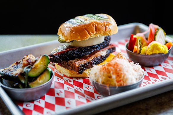 Fancy Hank’s brisket sandwich.
