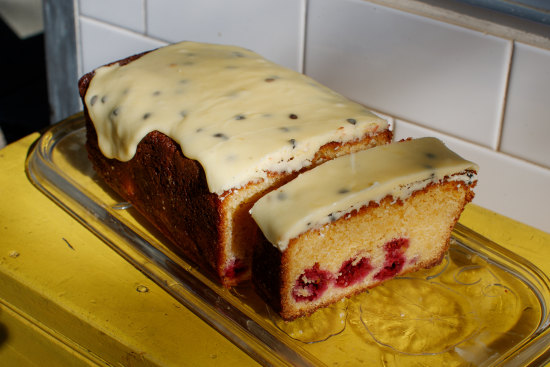 Passionfruit and raspberry cake.